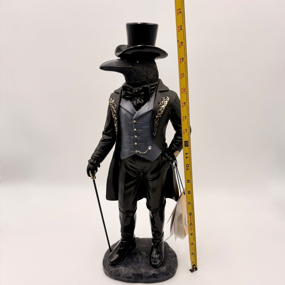 Hallows Eve Lighted Raven Gentleman Figurine Halloween Victorian Gothic Crow - Picture 8 of 8
